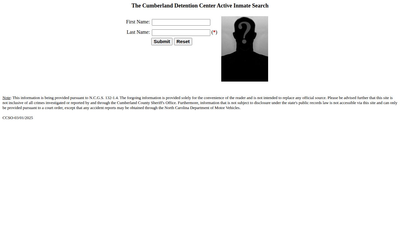 Cumberland County active inmate search used before confirming a 24-hour release